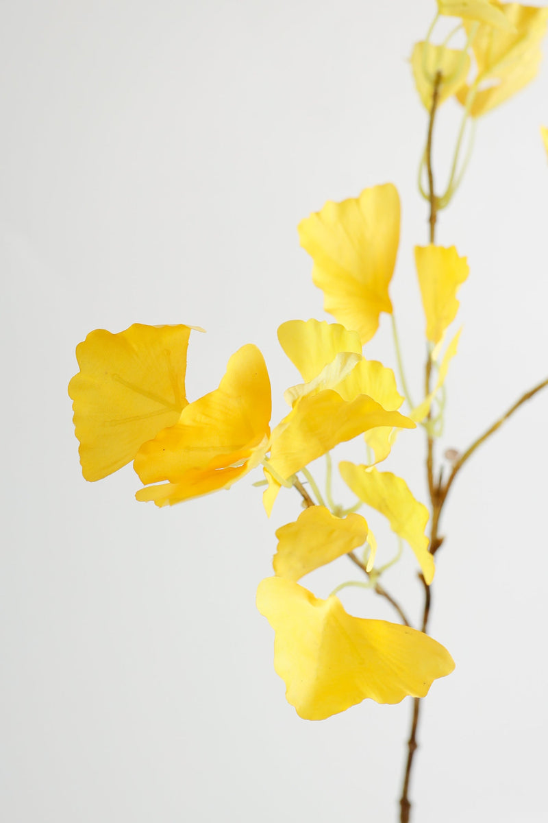 27 Inch Artificial Ginkgo Stems with 3 Forks Fall Decoration, 1 Stem Silk Leaves