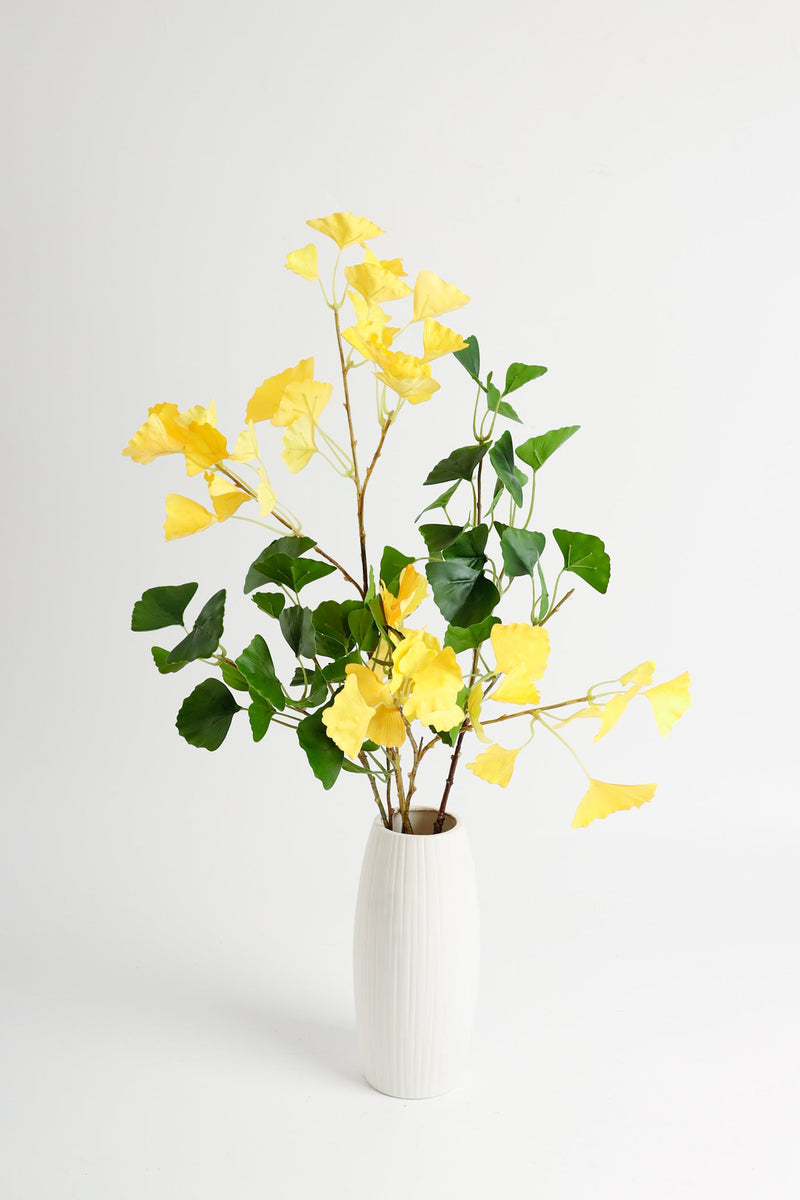 27 Inch Artificial Ginkgo Stems with 3 Forks Fall Decoration, 1 Stem Silk Leaves