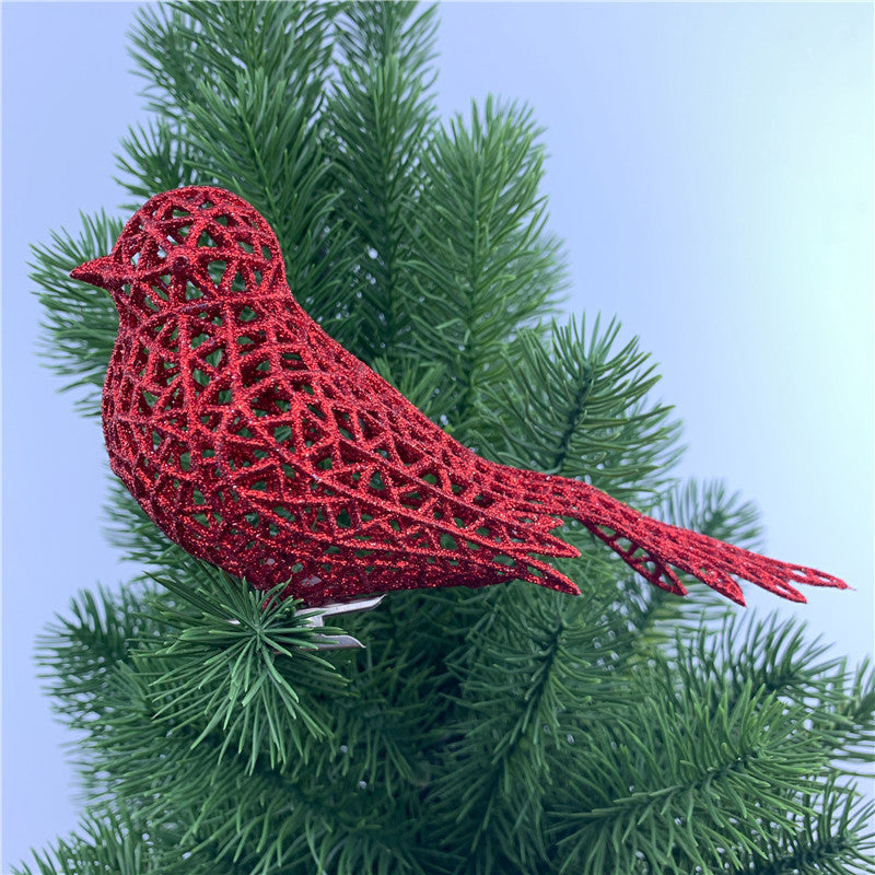 6 Inch Artificial Glitter Bird Ornaments, Sparkly Christmas Decorations, Bulk Set
