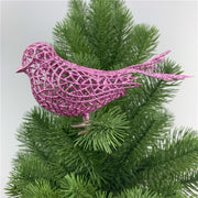 6 Inch Artificial Glitter Bird Ornaments, Sparkly Christmas Decorations, Bulk Set