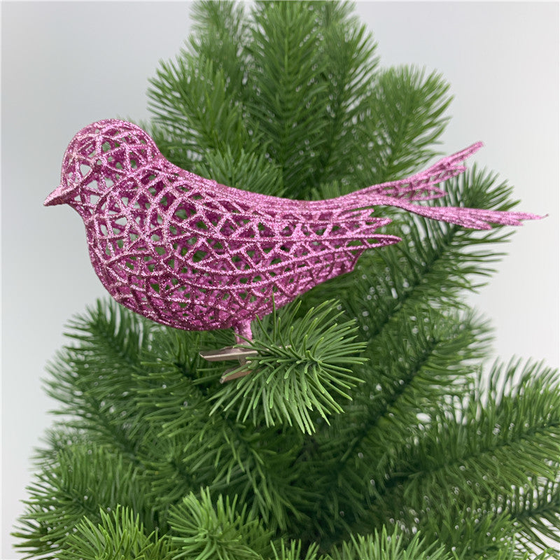 6 Inch Artificial Glitter Bird Ornaments, Sparkly Christmas Decorations, Bulk Set