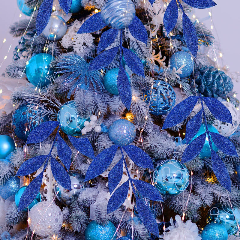 Glittered Artificial Leaf Spray Picks 12 Inch 10 Pcs Bulk for Christmas Winter Wedding Floral Arrangements