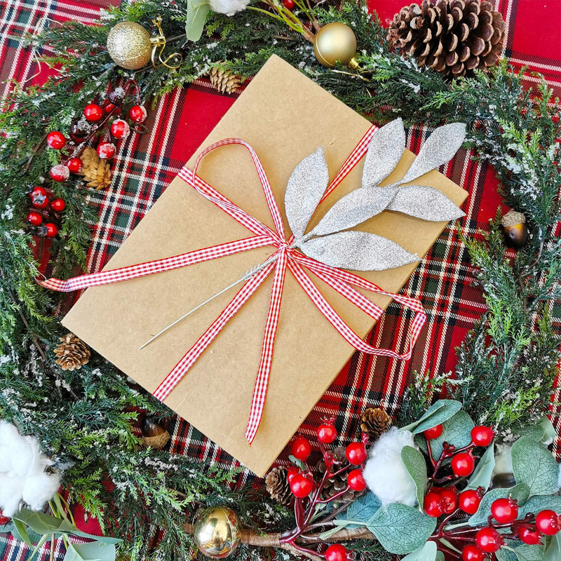 Glittered Artificial Leaf Spray Picks 12 Inch 10 Pcs Bulk for Christmas Winter Wedding Floral Arrangements