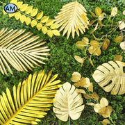 Artificial Golden Palm Leaves 20 Pcs 12 Inch Realistic Tropical Silk Leaf Decorations for Balloon Garland Wedding Birthday Party