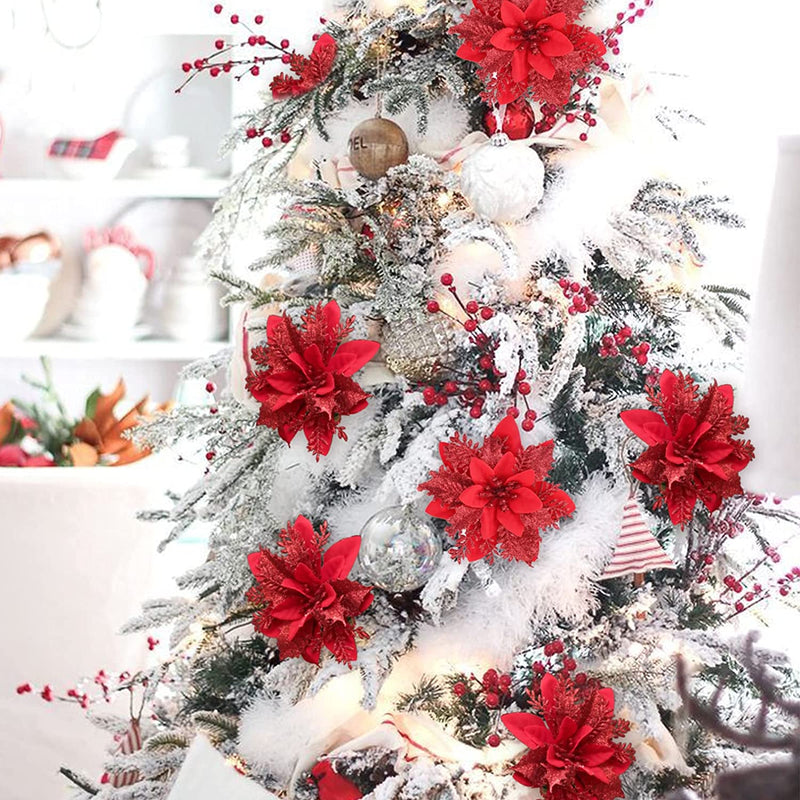 14 Colors 6 Inch Glitter Poinsettia Artificial Christmas Flowers Bulk Wholesale