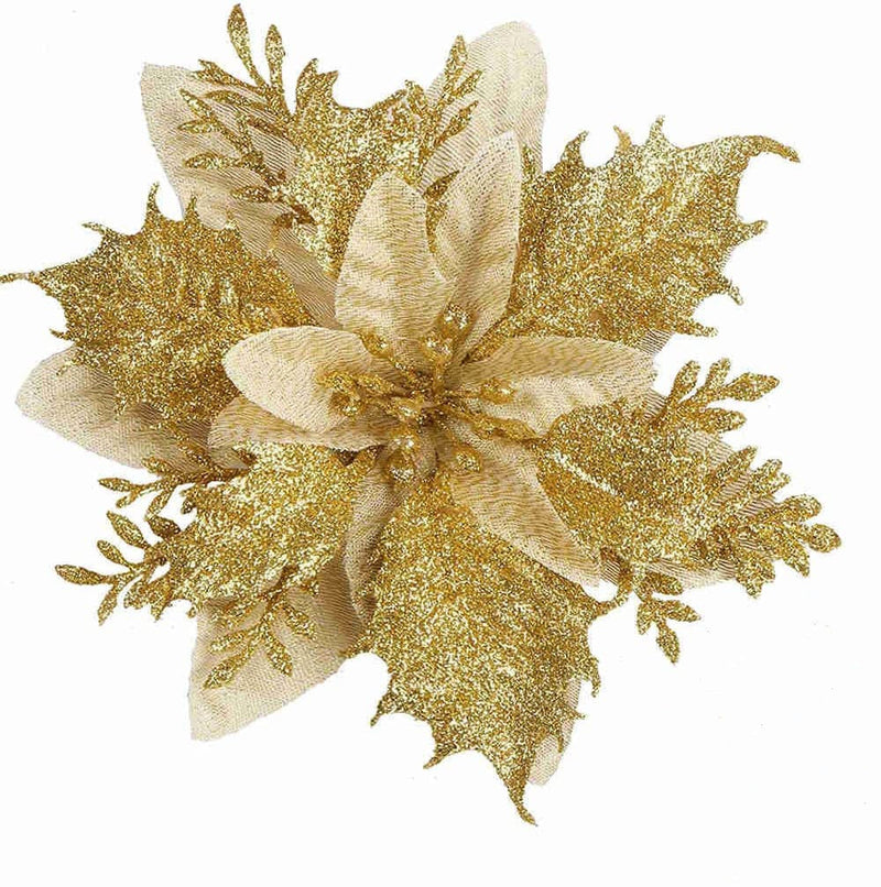 14 Colors 6 Inch Glitter Poinsettia Artificial Christmas Flowers Bulk Wholesale