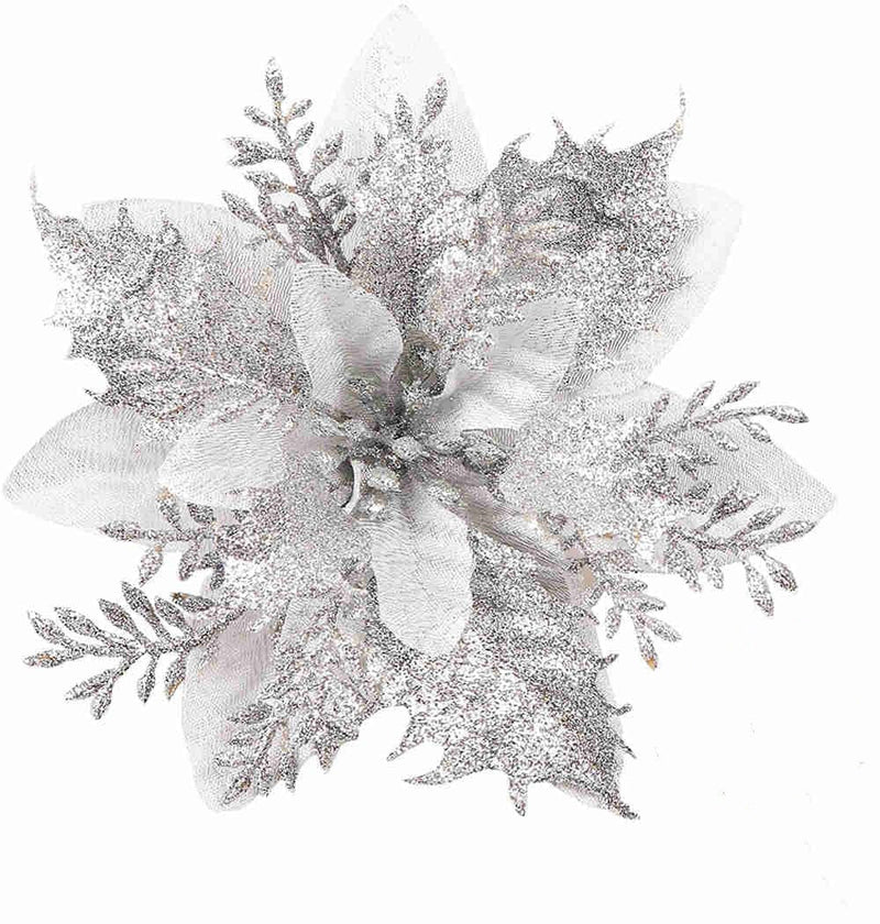14 Colors 6 Inch Glitter Poinsettia Artificial Christmas Flowers Bulk Wholesale