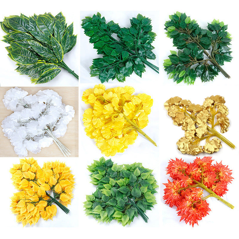 12 Inch 12 Pcs Artificial Golden Greenery Leaves Bulk for Crafts DIY
