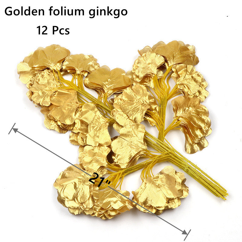 12 Inch 12 Pcs Artificial Golden Greenery Leaves Bulk for Crafts DIY