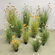 5 Pack Artificial Echinacea Grass Potted Plants, 9 Stems, Lifelike Silk Flowers