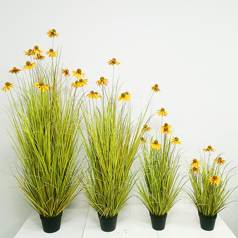 5 Pack Artificial Echinacea Grass Potted Plants, 9 Stems, Lifelike Silk Flowers