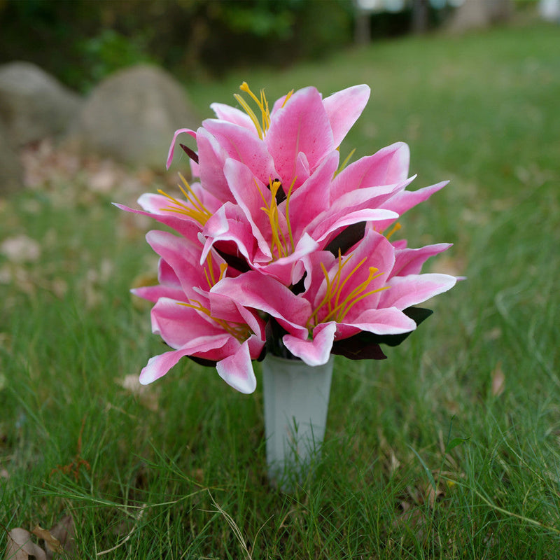 Tiger Lily Artificial Flowers 12 Inch 10 Stems Bulk Cemetery Grave Vase Arrangement