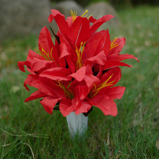 Tiger Lily Artificial Flowers 12 Inch 10 Stems Bulk Cemetery Grave Vase Arrangement