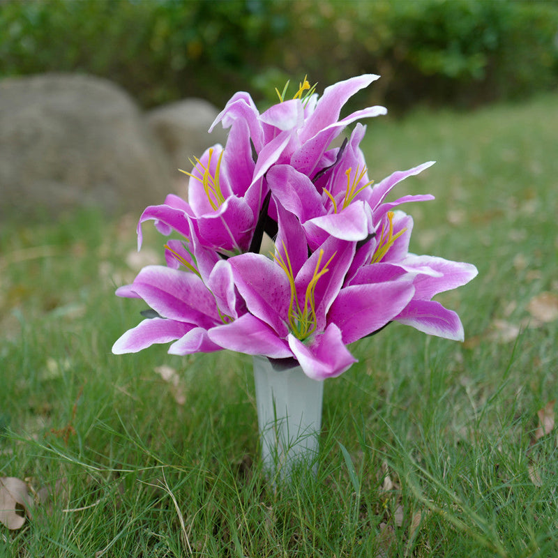 Tiger Lily Artificial Flowers 12 Inch 10 Stems Bulk Cemetery Grave Vase Arrangement