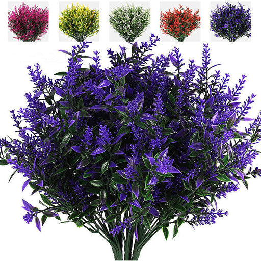 Artificial Greenery Plants Lavender Bulk 10 Pcs UV Resistant Shrubs for Outdoors Hanging Planters Window Box Indoor Decor