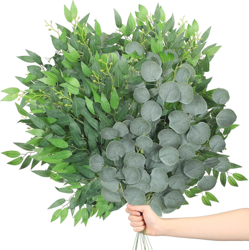 Artificial Greenery Stems 20 Pcs Silk Green Leaves Branches for DIY Wedding Arch Bouquet Vase Filler Table Centerpieces