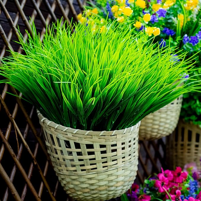 15.7 Inch Artificial Grass Plants 10 Pcs UV Resistant Greenery Bush for Outdoors