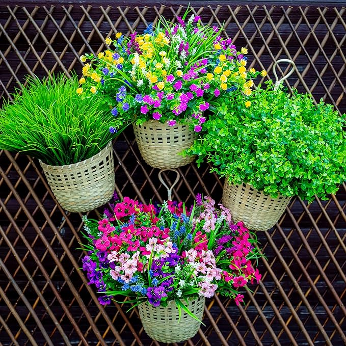 15.7 Inch Artificial Grass Plants 10 Pcs UV Resistant Greenery Bush for Outdoors