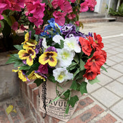 Artificial Outdoor Hanging Ivy and Pansy Flowers with Basket, Pre-Assembled, Bulk Set