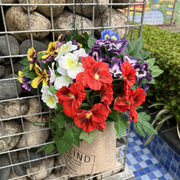 Artificial Outdoor Hanging Ivy and Pansy Flowers with Basket, Pre-Assembled, Bulk Set