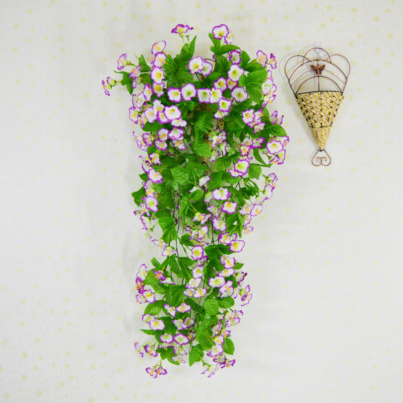 Artificial Morning Glory Flowers Hanging Basket Set, Bulk Wholesale, Assembled, Silk, Multi-Color