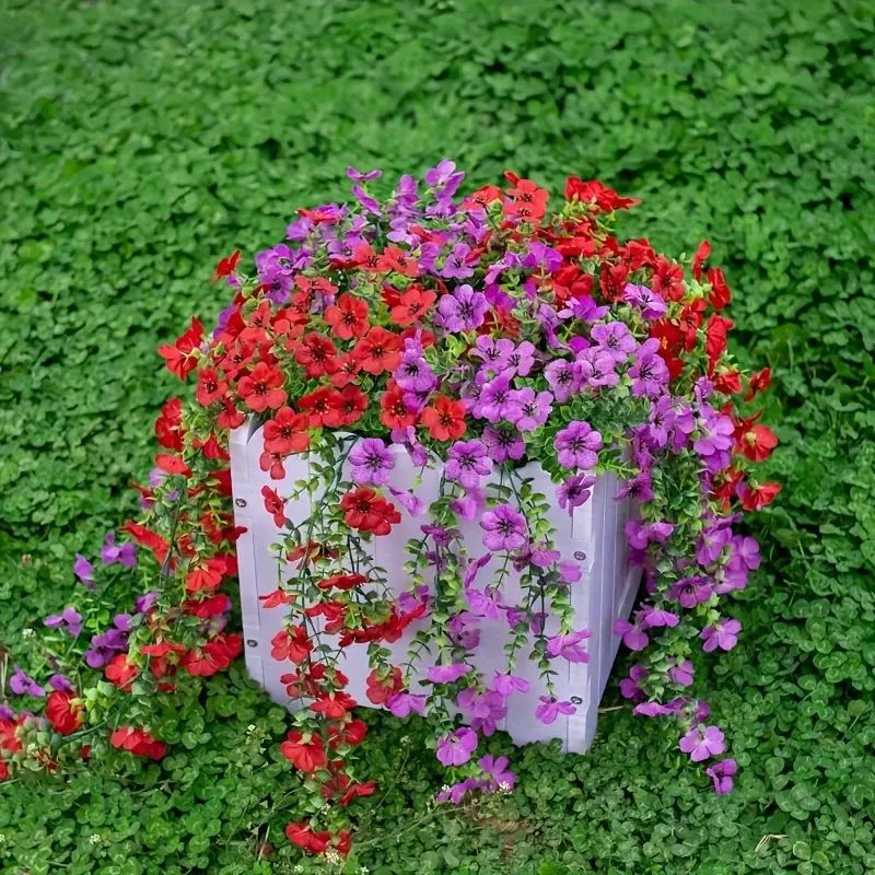 2 Pcs Artificial Hanging Flowers Plants for Outdoor Spring Decoration, Silk, Bulk Set