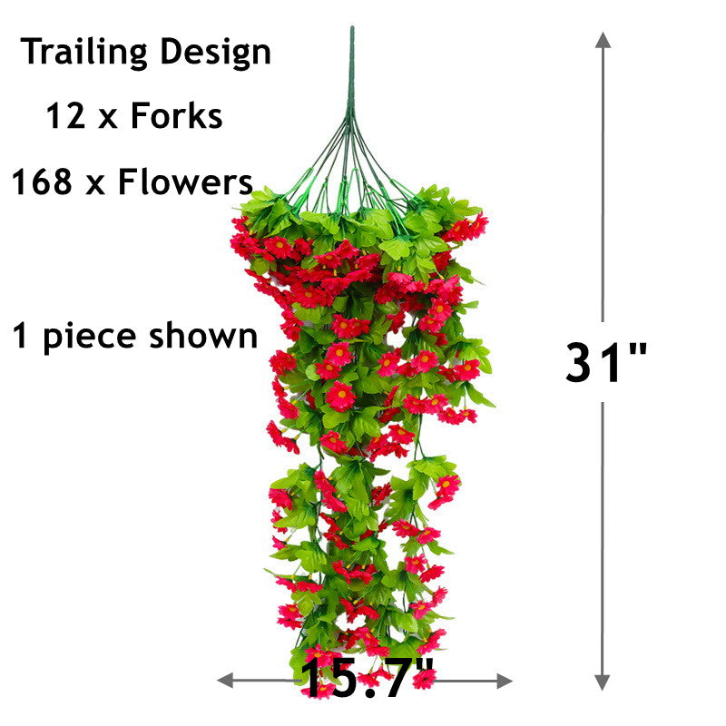 2 Pcs Artificial Trailing Daisy Hanging Flowers UV Resistant for Outdoors