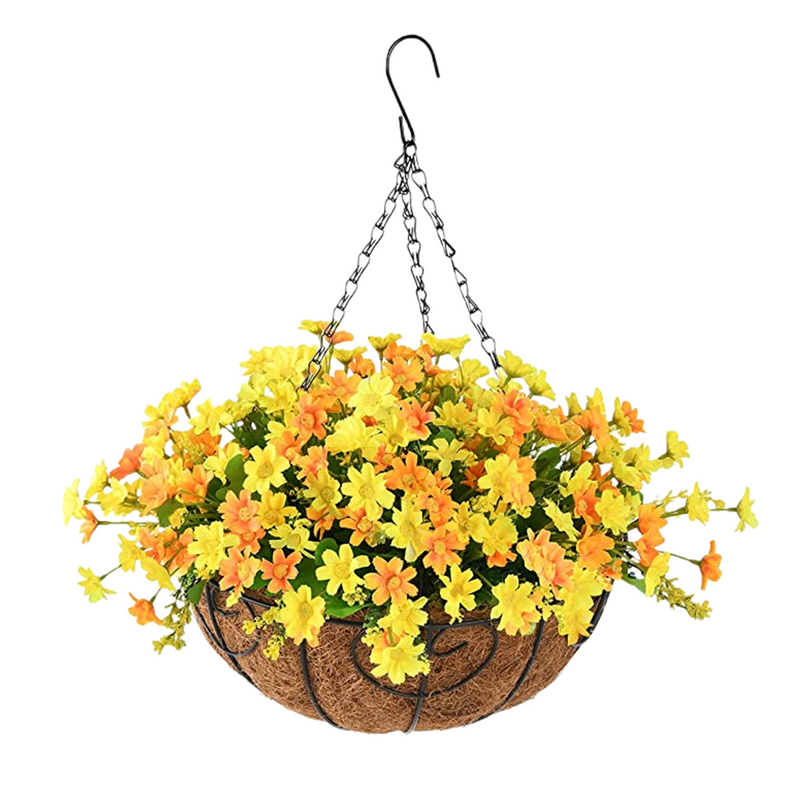 Artificial Daisy Hanging Flowers in Basket, Pre-Potted, Bulk Set for Patio Lawn Garden Decor