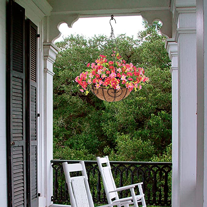 Artificial Daisy Hanging Flowers in Basket, Pre-Potted, Bulk Set for Patio Lawn Garden Decor