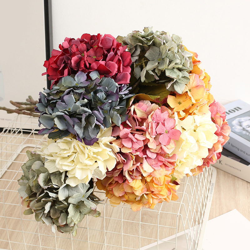Artificial Hydrangea Stem 24 Inch Retro Burnt Edge Silk Flower