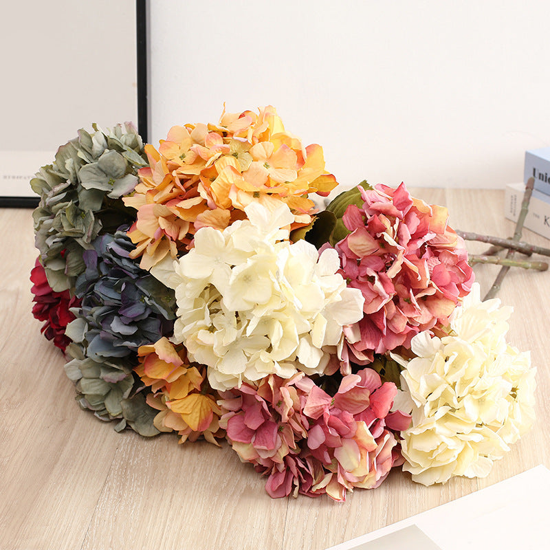 Artificial Hydrangea Stem 24 Inch Retro Burnt Edge Silk Flower