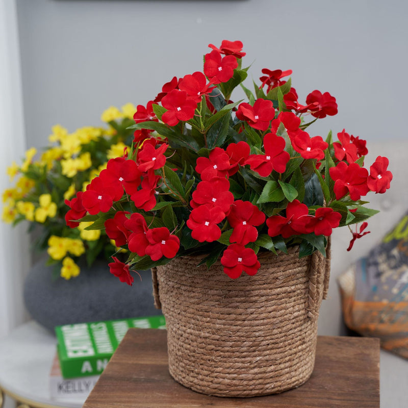 10 Pcs Artificial Impatiens Bushes UV Resistant Outdoor Silk Flowers