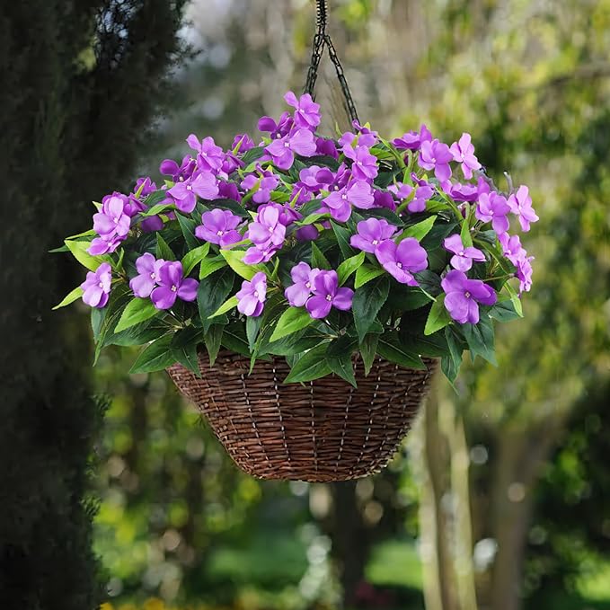 10 Pcs Artificial Impatiens Bushes UV Resistant Outdoor Silk Flowers