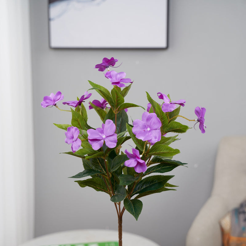 10 Pcs Artificial Impatiens Bushes UV Resistant Outdoor Silk Flowers