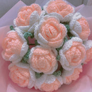 11 Inch Knitted Rose Bouquet 10 Pcs Handmade Crochet Wedding Flowers Bulk Wholesale