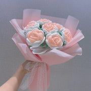 11 Inch Knitted Rose Bouquet 10 Pcs Handmade Crochet Wedding Flowers Bulk Wholesale