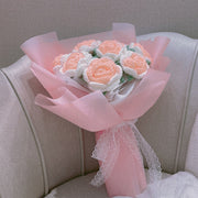 11 Inch Knitted Rose Bouquet 10 Pcs Handmade Crochet Wedding Flowers Bulk Wholesale