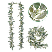 2 Pcs 13 Ft Artificial Flocked Lambs Ear Garland Silver Ragwort Foliage