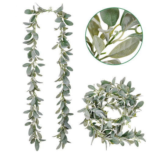 2 Pcs 13 Ft Artificial Flocked Lambs Ear Garland Silver Ragwort Foliage