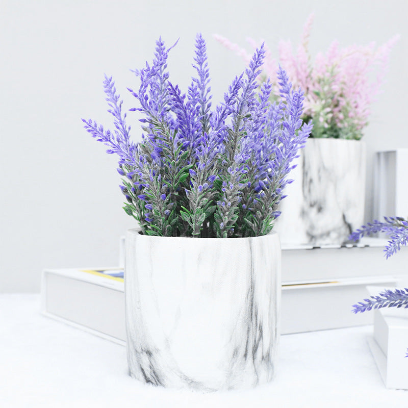 Artificial Lavender Flowers 6 Pcs Bulk Set in Ceramic Pots, Silk Potted Plants for Home Decor