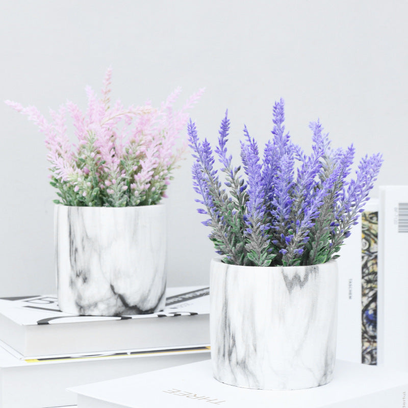 Artificial Lavender Flowers 6 Pcs Bulk Set in Ceramic Pots, Silk Potted Plants for Home Decor