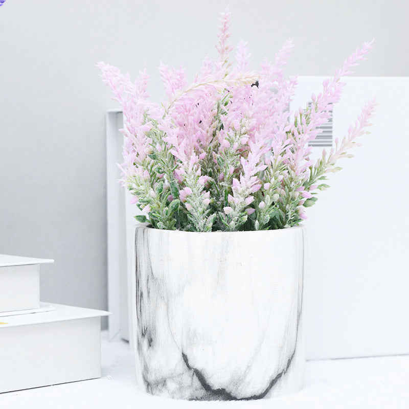 Artificial Lavender Flowers 6 Pcs Bulk Set in Ceramic Pots, Silk Potted Plants for Home Decor