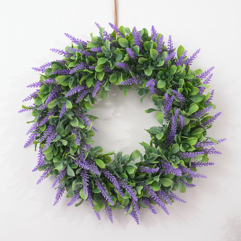 17 Inch Artificial Lavender Wreath for Door, Bulk Farmhouse Style, Silk Flowers