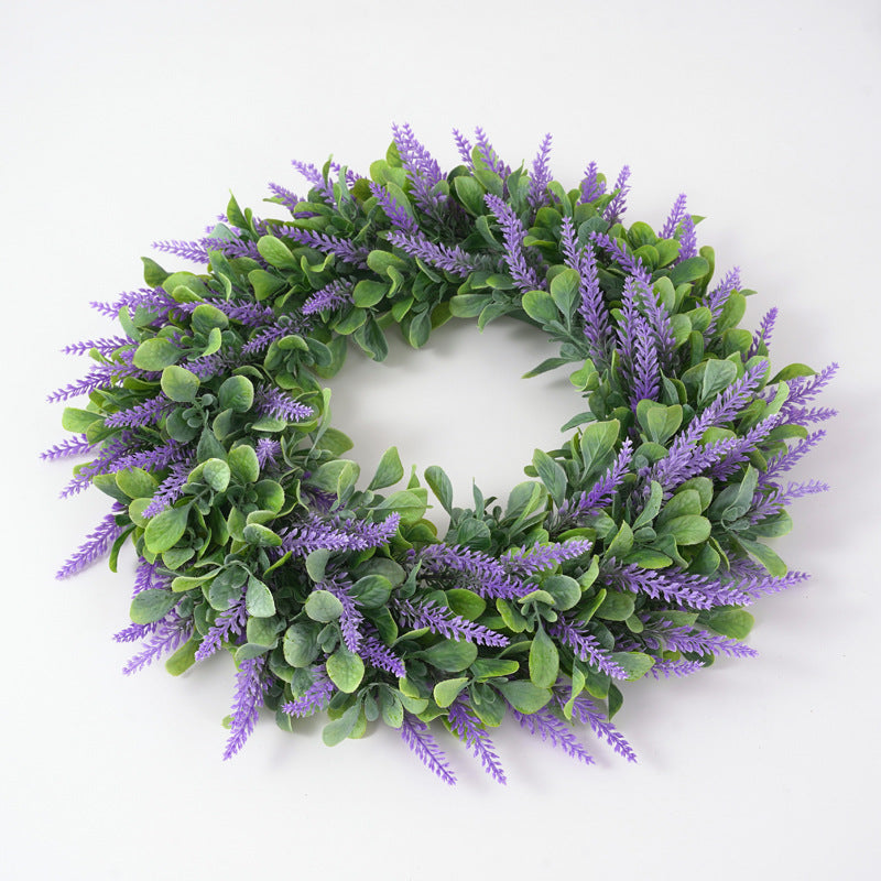 17 Inch Artificial Lavender Wreath for Door, Bulk Farmhouse Style, Silk Flowers