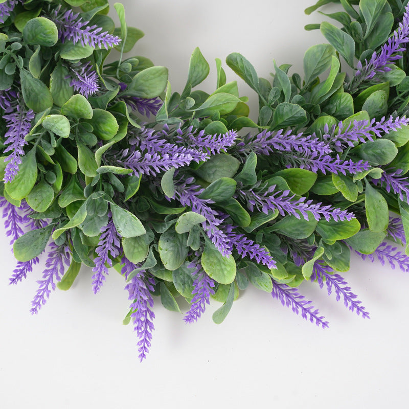 17 Inch Artificial Lavender Wreath for Door, Bulk Farmhouse Style, Silk Flowers