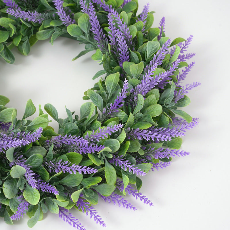 17 Inch Artificial Lavender Wreath for Door, Bulk Farmhouse Style, Silk Flowers