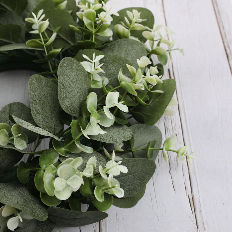 Artificial Eucalyptus Leaves Wreath 15 Inch Green Silk Decorative Garland