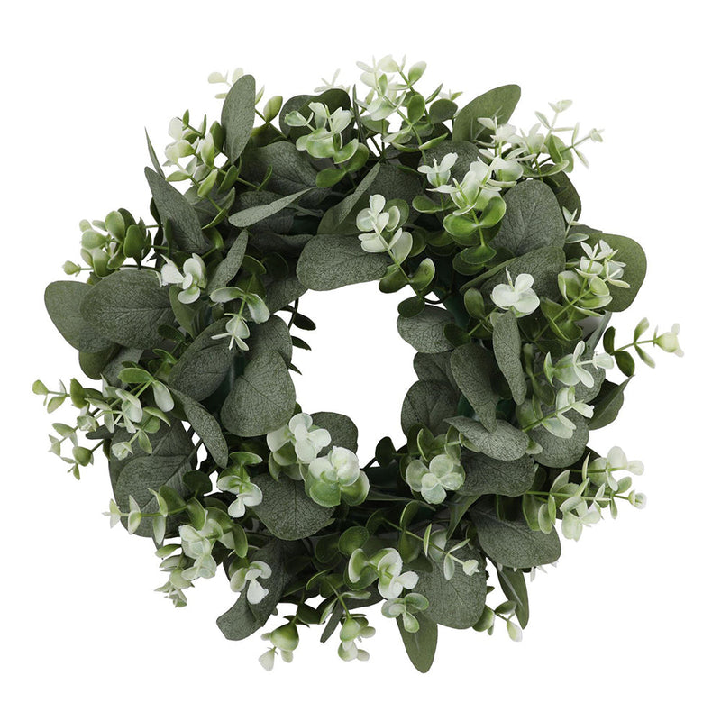 Artificial Eucalyptus Leaves Wreath 15 Inch Green Silk Decorative Garland