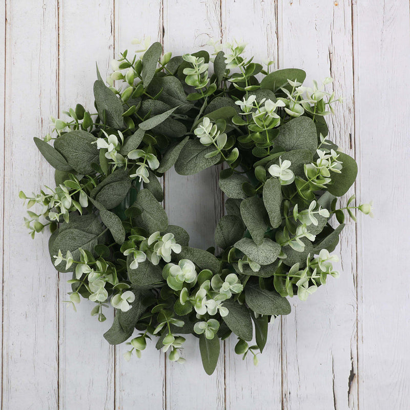 Artificial Eucalyptus Leaves Wreath 15 Inch Green Silk Decorative Garland