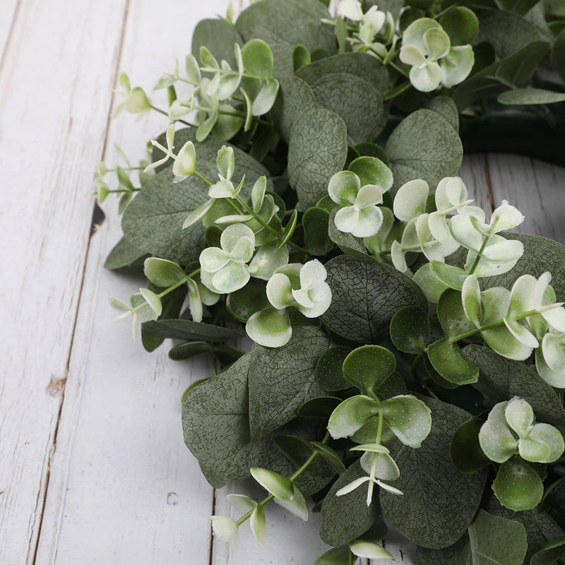 Artificial Eucalyptus Leaves Wreath 15 Inch Green Silk Decorative Garland